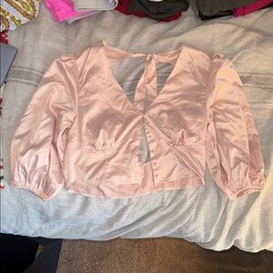 Baby Pink V-Neck Open Back Blouse - boohoo